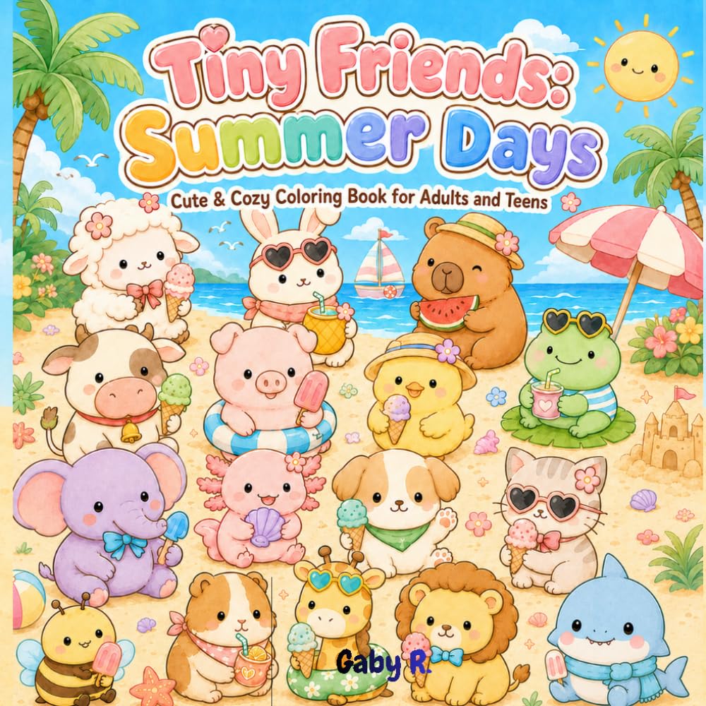 TINY FRIENDS: Summer days: Cute & Cozy Coloring Book for Adults and Teens (Tiny Friends Coloring Books)