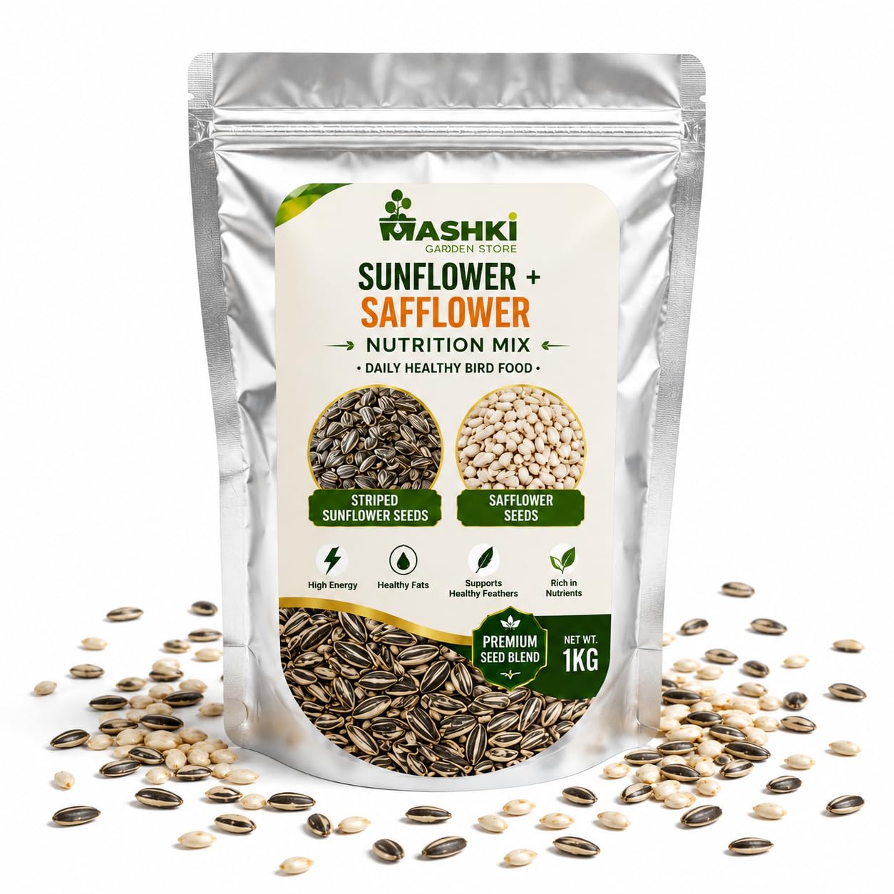 MASHKI Sunflower and Safflower Rich Nutrition Mix Seed Daily Bird Food Cleaned Organic Combo Kusum beej and Surajmukhi Dry - New Born, Young, Adult, Senior Bird Food