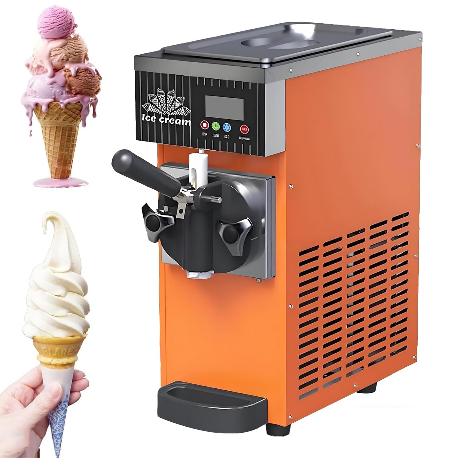 Máquina Helada Comercial Compacta - 450/750W, Capacidad 2.5L/3.5L, Servicio Suave Con Preenfriamiento, Limpieza Automática, Pantalla LCD Táctil, Heladera Profesional Para Heladerías(Orange,750W)