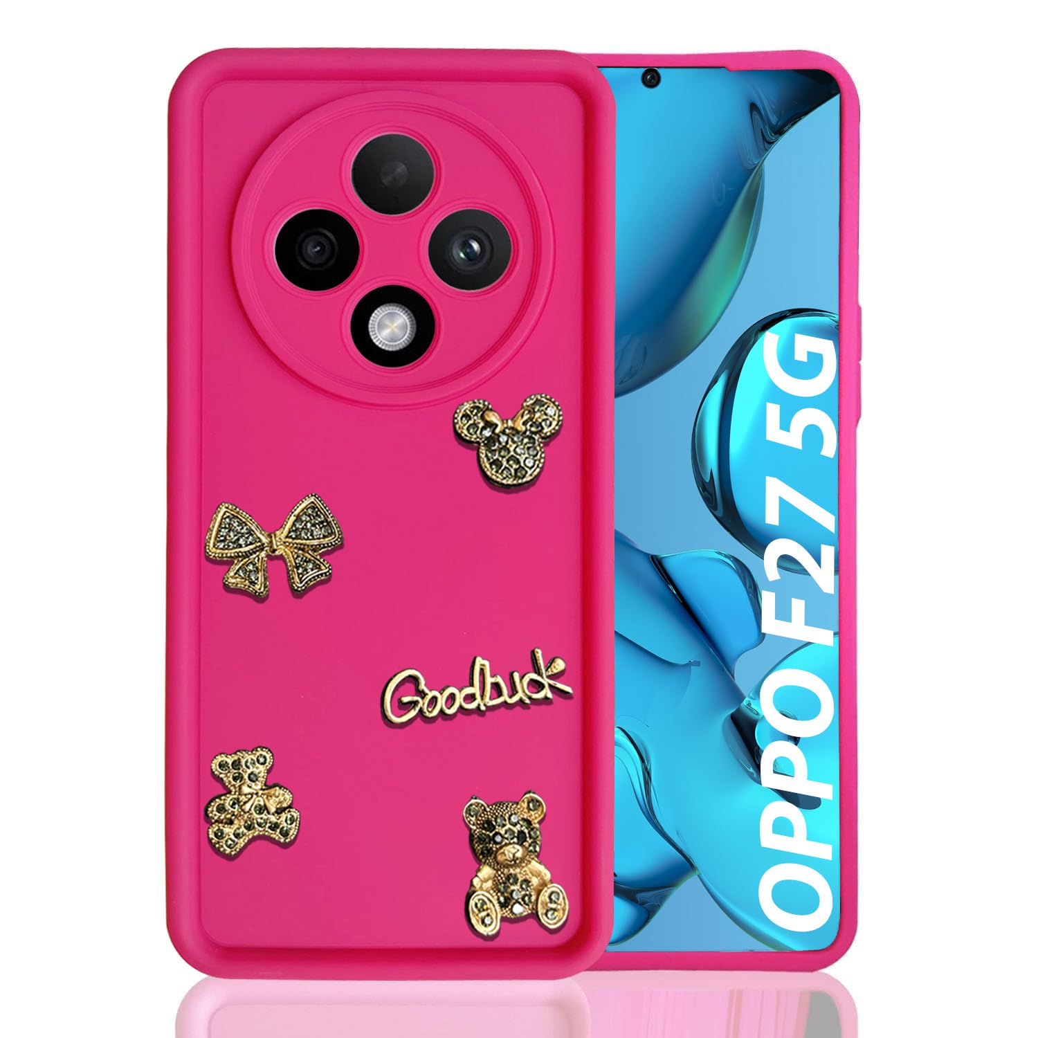 KC Back Cover for Oppo F27 5G – 3D Cute Cartoon Characters and Goodluck Shockproof Soft Bumper Silicone Case New Camera Protection (Pink)