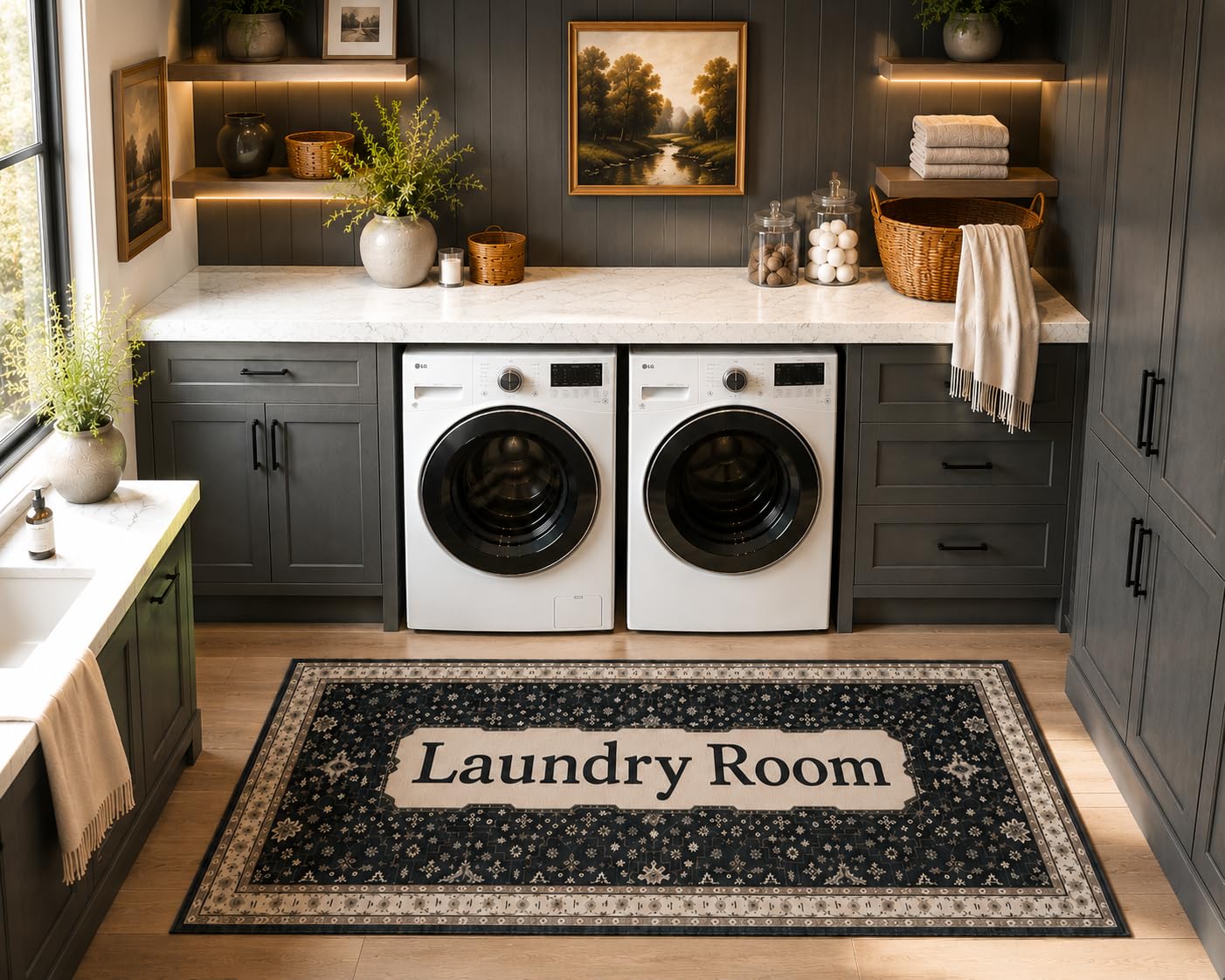 Photo 1 of TIKIRUGI Black Boho Laundry Room Rug 20"x47"