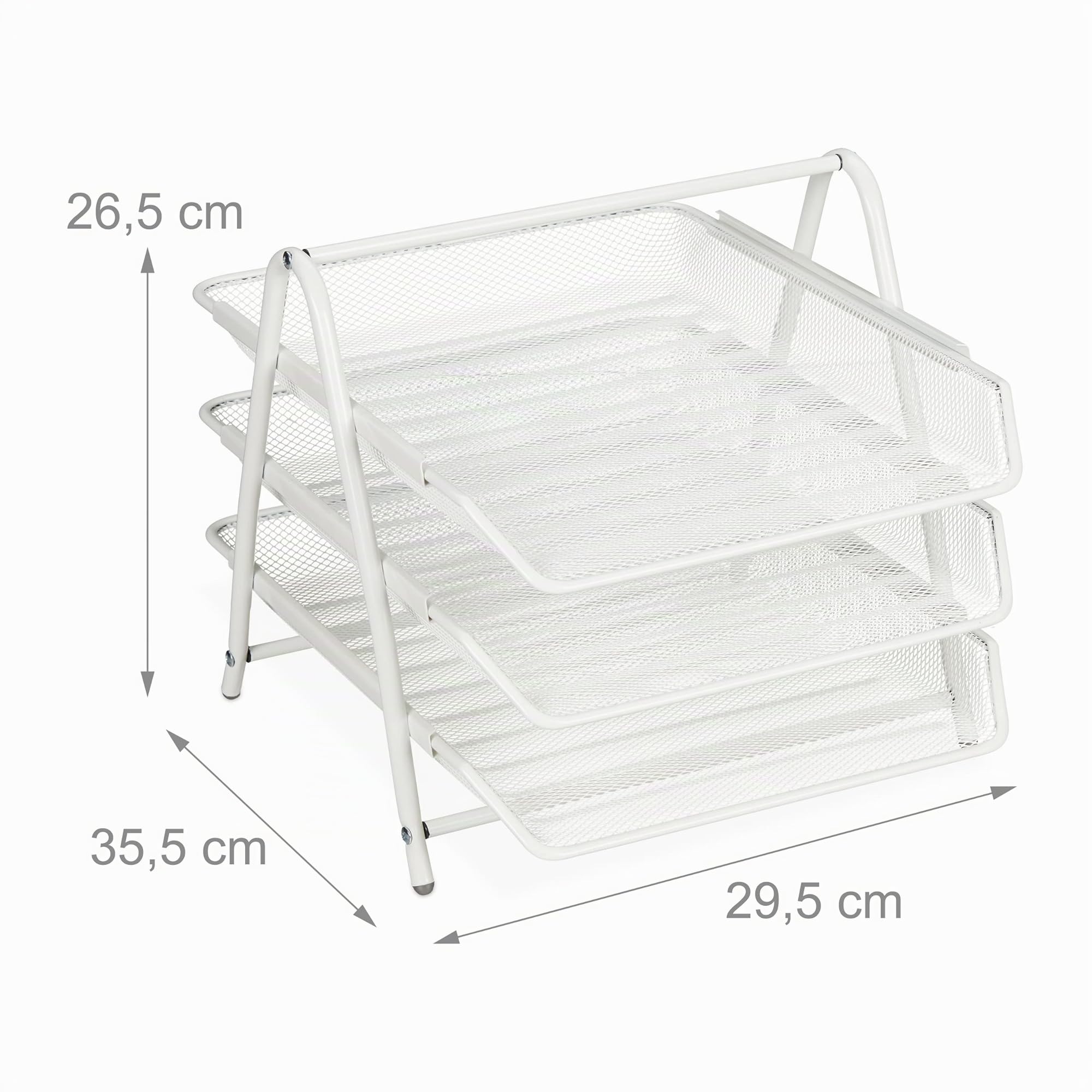 Relaxdays 4X Dokumentenablage, Metall, 3 Etagen, Gitter-Design, Büro, A4, Briefablage, HxBxT 26,5 x 29,5 x 35,5 cm, Weiß