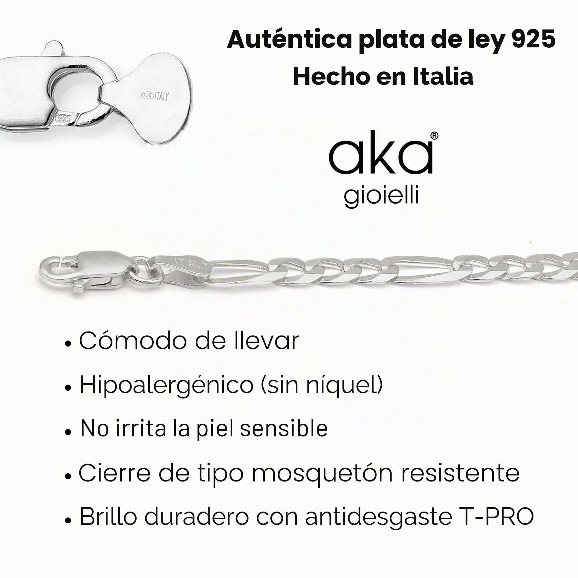 AKA Gioielli® - Cadena Figaro 9mm Plata De Ley 925 Maciza - Collar Hombre Mujer Largas: 50 55 60 70 cm