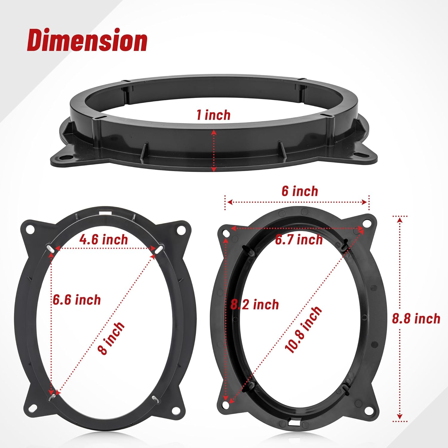 RED WOLF 6 x 9 Inch Front Door Speaker Mount Adapter w/Speaker Wiring Harness Fit for 2012-2018 Toyota Camry/2014-2018 Highlander Installing Aftermarket Speakers, 1 Pair