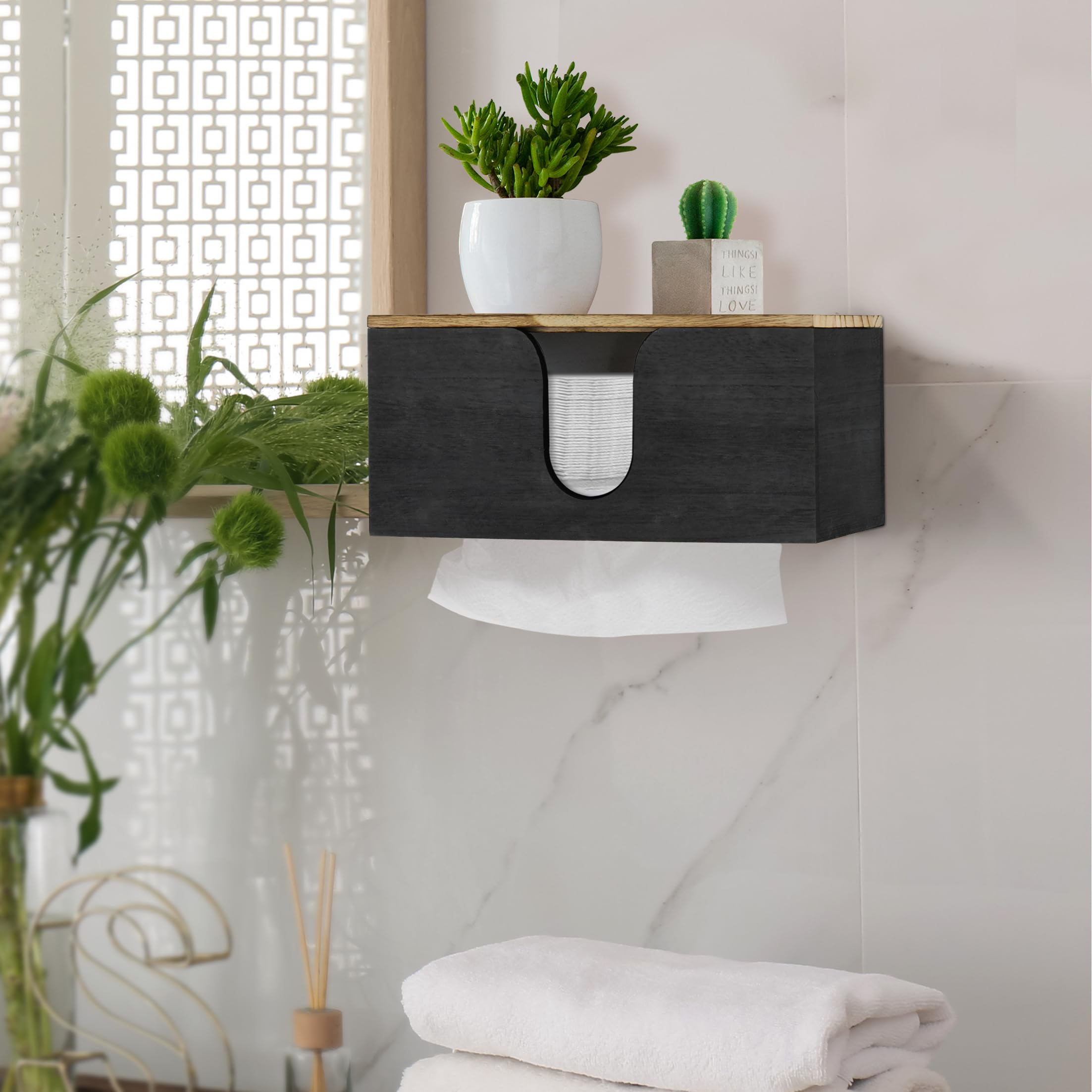Paquete de 2 dispensadores de toallas de papel de madera maciza para montaje en pared, soporte plegable para toallas de papel con tapa, plegable en C, plegable en Z, dispensador de toallas de papel de
