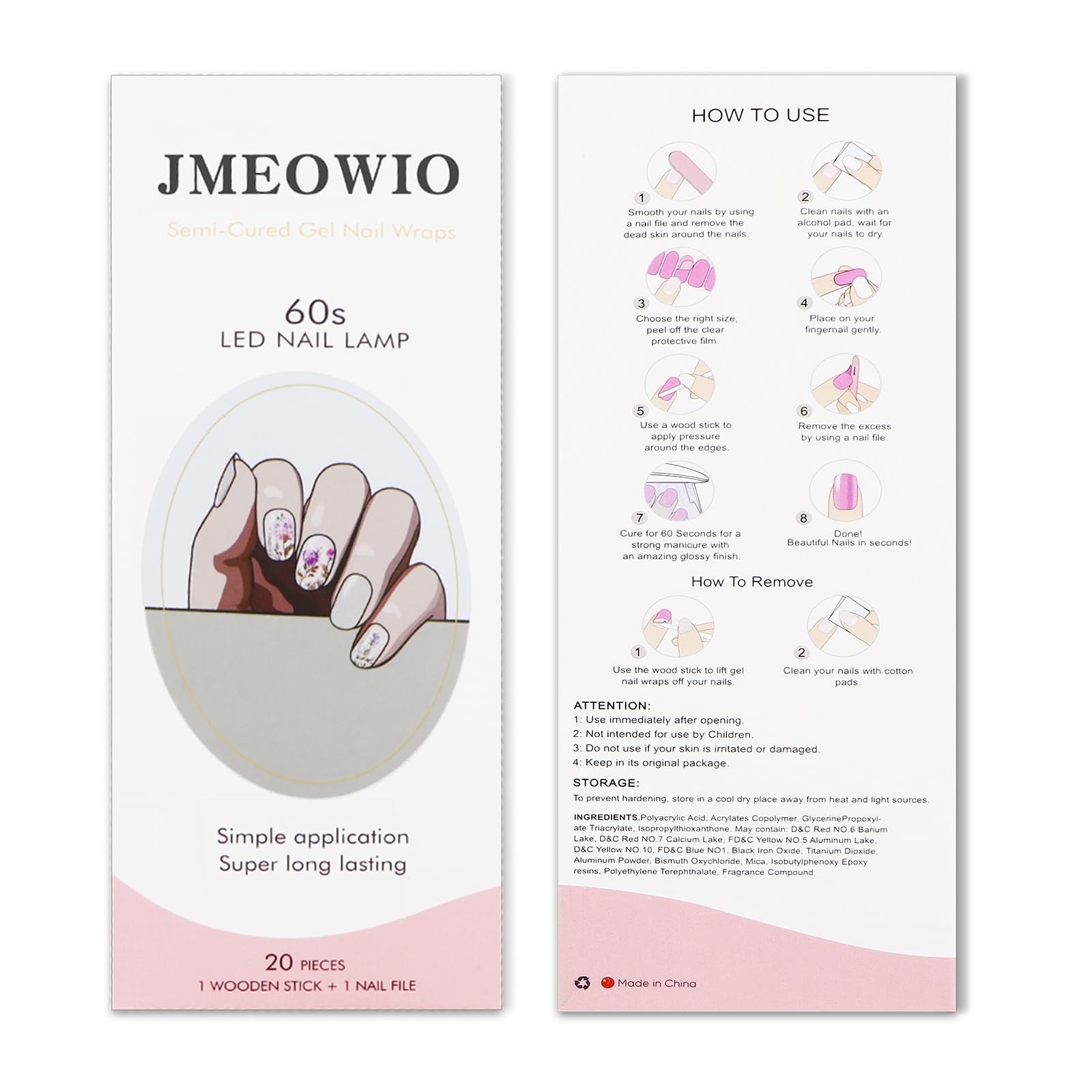JMEOWIO Gel Nail Stickers Flower Semi Cured Gel Nail Strips Wraps UV/LED Nails Art Design Decoration Accessories - Image 4