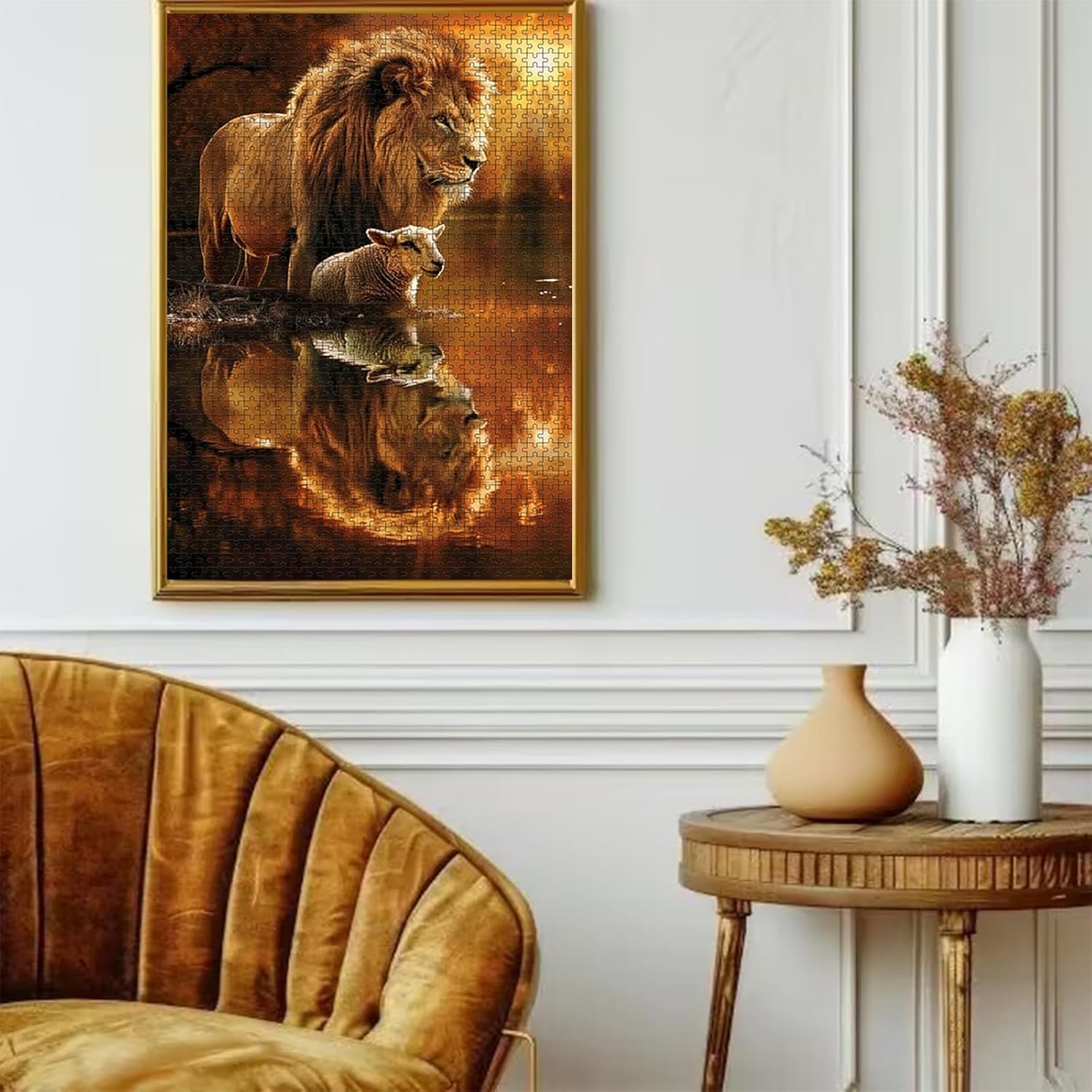 Wooden Puzzles Jesus and Lion The Lamb 1000 Pieces Adult Educational Jigsaw Puzzle Props Home Decor Color Fun Games 20x28in