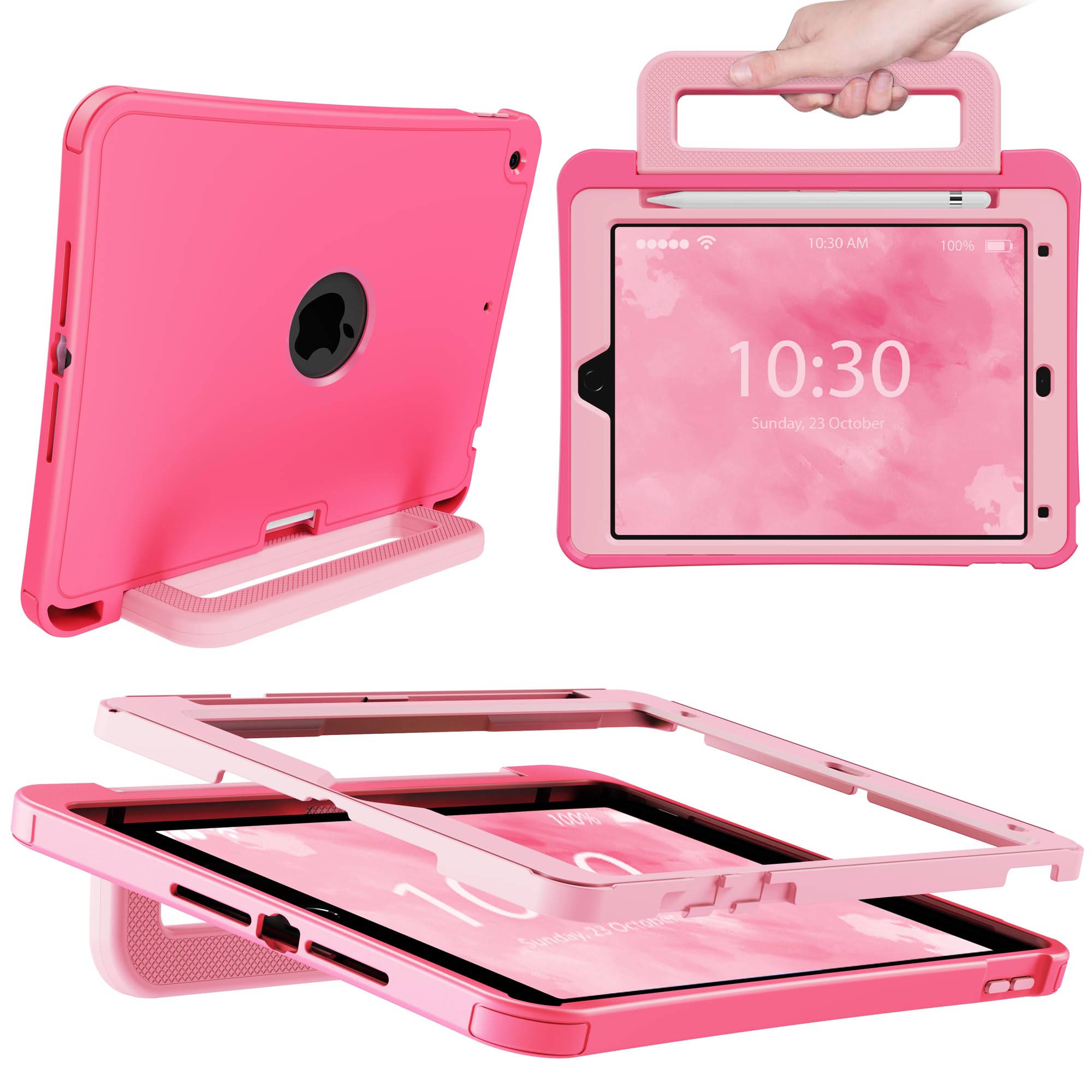 Photo 1 of **Stock Pick for Reference*** INFILAND iPad 9th Generation Case (2021) / 8th Generation (2020) / 7th Generation (2019), 10.2 Inch Durable TPU Shockproof Cover with Stand, Handle & Pencil Holder Kids(Magenta-Black)