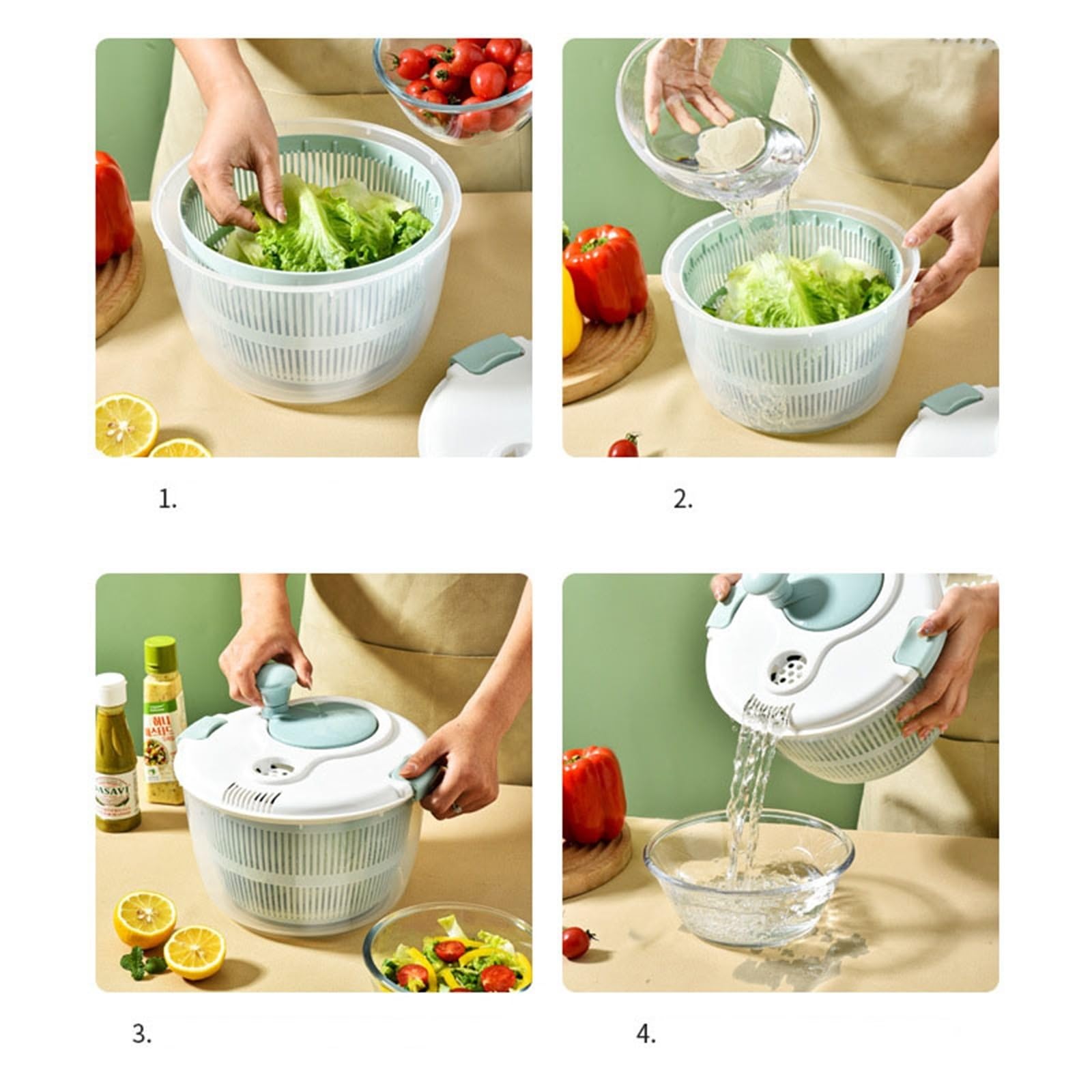 Gemüseschleuder, Salatschleuder, Obst- und Gemüse-Entwässerer, Quetscher, Küche, Geschirrspülen, Entwässerungskorb, manueller Gemüse-Dehydrator, Gemüse-Abtropfgerät