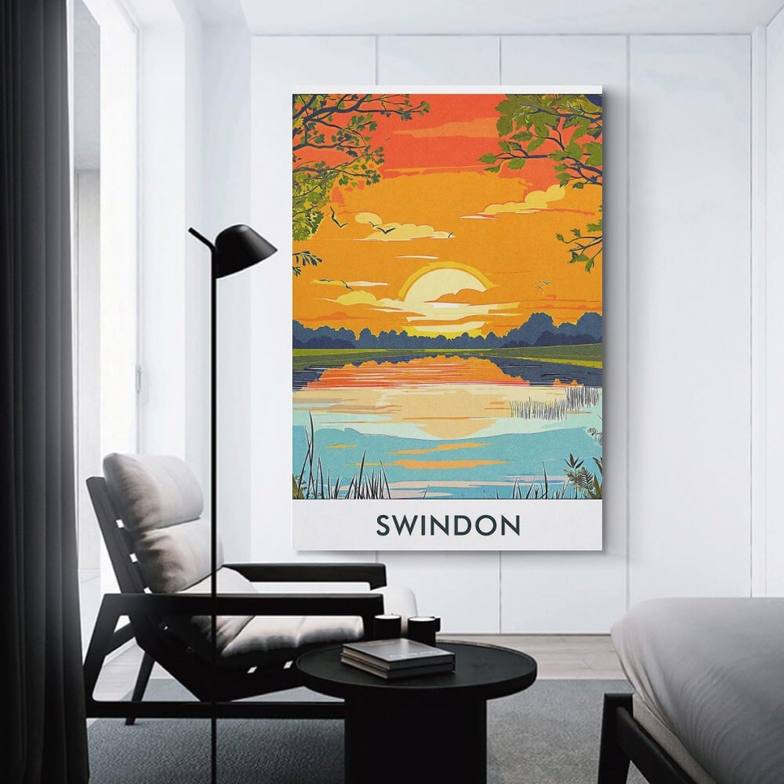 Junmoney Unframe-Style-24 Swindon Sunset Landscape Canvas Wall Decor, 20X30inch(50X75cm), For Lounge Decor, Bedroom Walls Or Flats, Eye Catching Artwork For Blank Walls