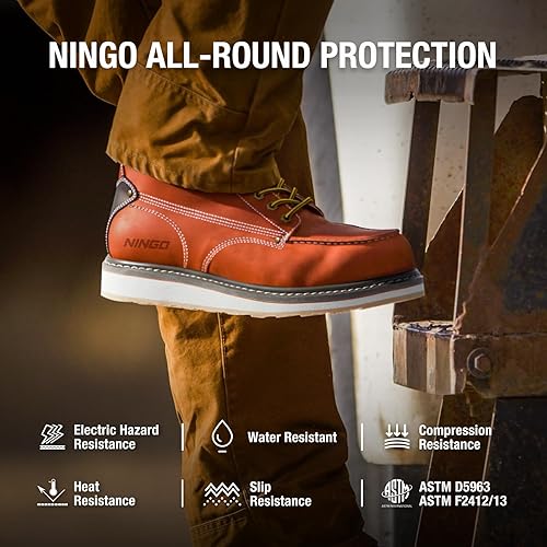 Miniatura 10 de HISEA Botas de trabajo para hombre, botas de acero con punta suave, 6 pulgadas, impermeables, antideslizantes, industriales y de construcción, 7