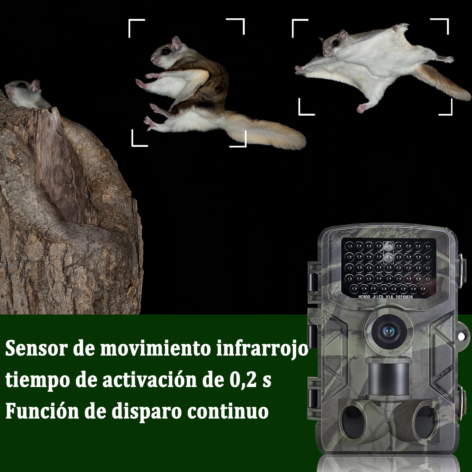 Camara Caza 50MP 4K, Camara Fototrampeo con Sensor de Movimiento, Cámara de Caza Nocturna Impermeable IP65, Visión Nocturna hasta 25m, Micro SD 32GB (HC808A)