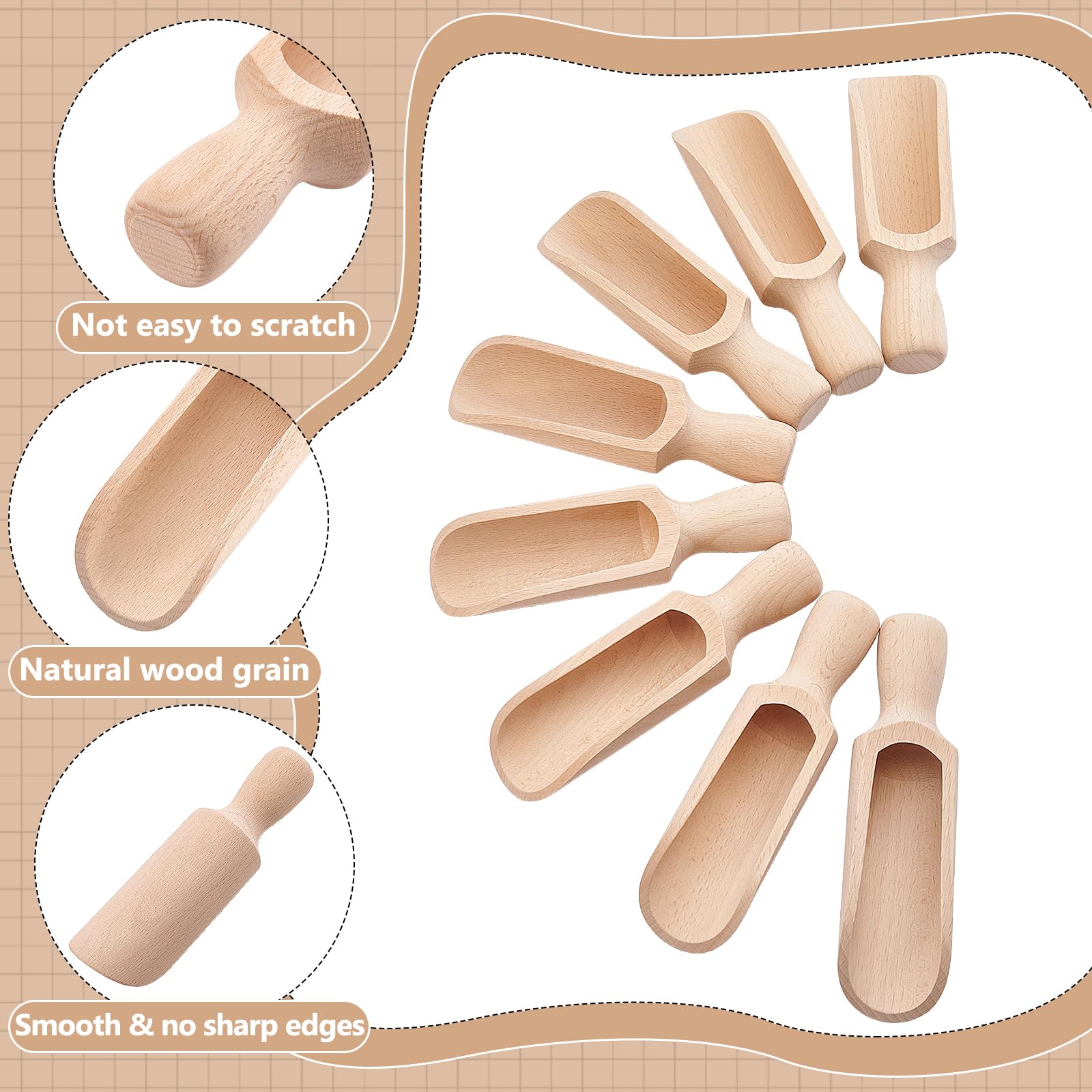 12 Stück Holzschaufel 14cm Buchenholz Bad Salz Scoop Mehrzweck Holzlöffel für Mehl Tee Kaffee Zucker Backen Gewürze Getreide Pfeffer Bad Salz und Mehr