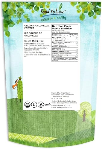 Miniatura 10 de Food to Live Chlorella en polvo orgánico, 2 libras, sin OMG, kosher, algas verdes crudas, superalimento vegano, a granel, proteína verde vegana
