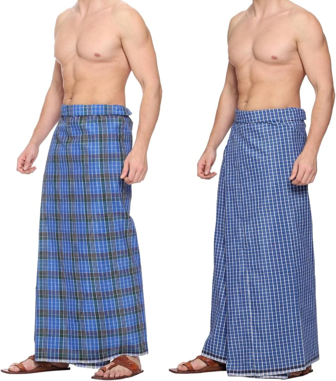 SBNLIFESTYLE Men's Cotton Stitched Lungis (Multicolour, Free Size) - Set of 2 Pcs