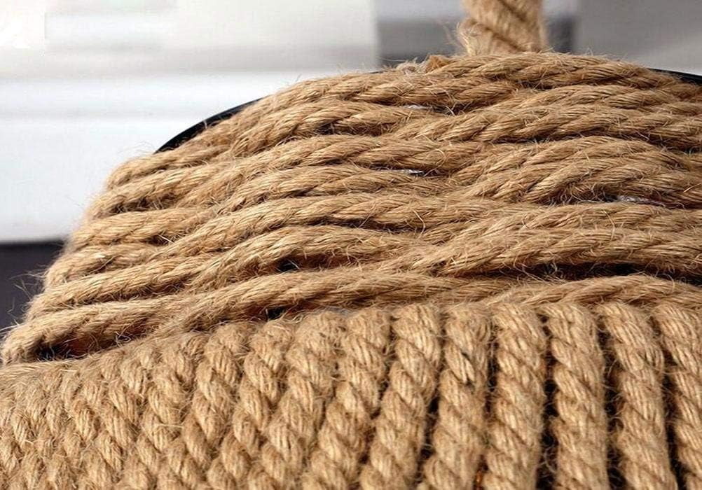 Vintage Edison Light Fixture - Retro Industrial Hemp Rope and Iron Lamp for Home and Café - E27 Socket, Adjustable Height, 60W Max, Rustic Brown Design