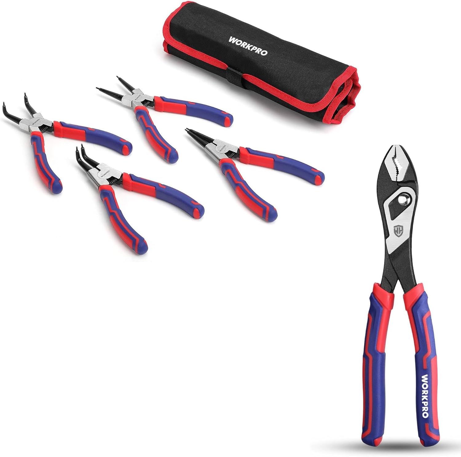 WORKPRO 4PC Snap Ring Pliers Set & 8.5" Slip Joint Pliers