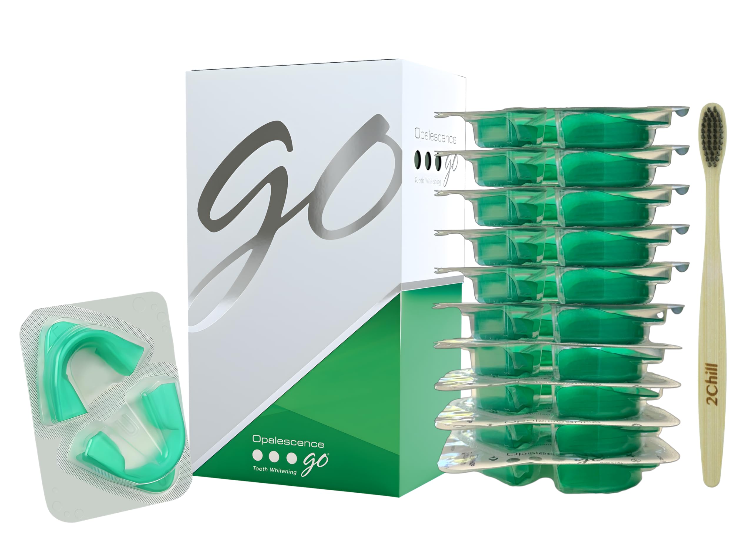 Opalescence GO 15 Teeth Whitening Trays - Hydrogen Peroxide - 5194-T | Gel Prefilled Trays (10 Treatments) Dentist Developed. Teeth Whitening Kit -Mint - Enamel Gentle - Includes 2Chill Toothbrush