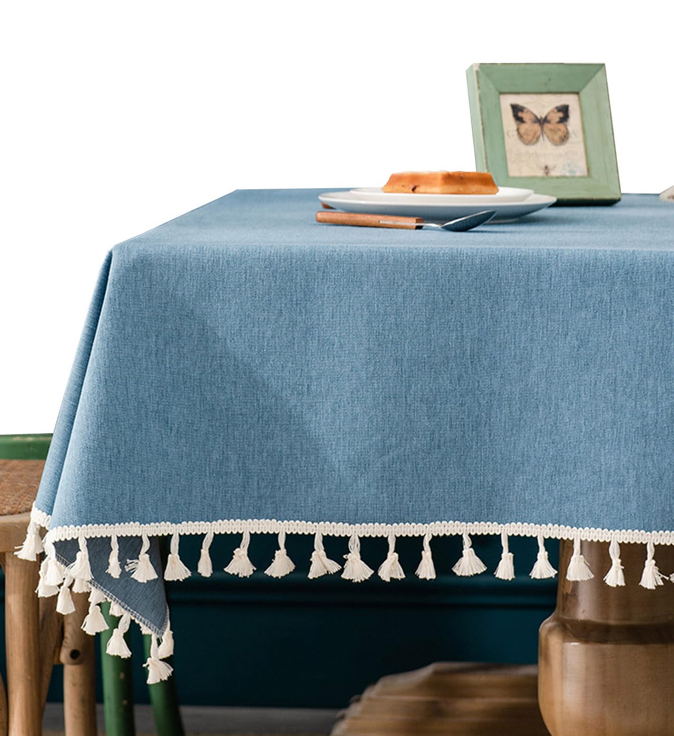CIEEIN CIEHT Cotton Linen Tablecloths Table cloth Tablecover Waterproof Oilproof Home Hotel Restaurant Party Table Covers Country style Dark Blue 100 * 160cm