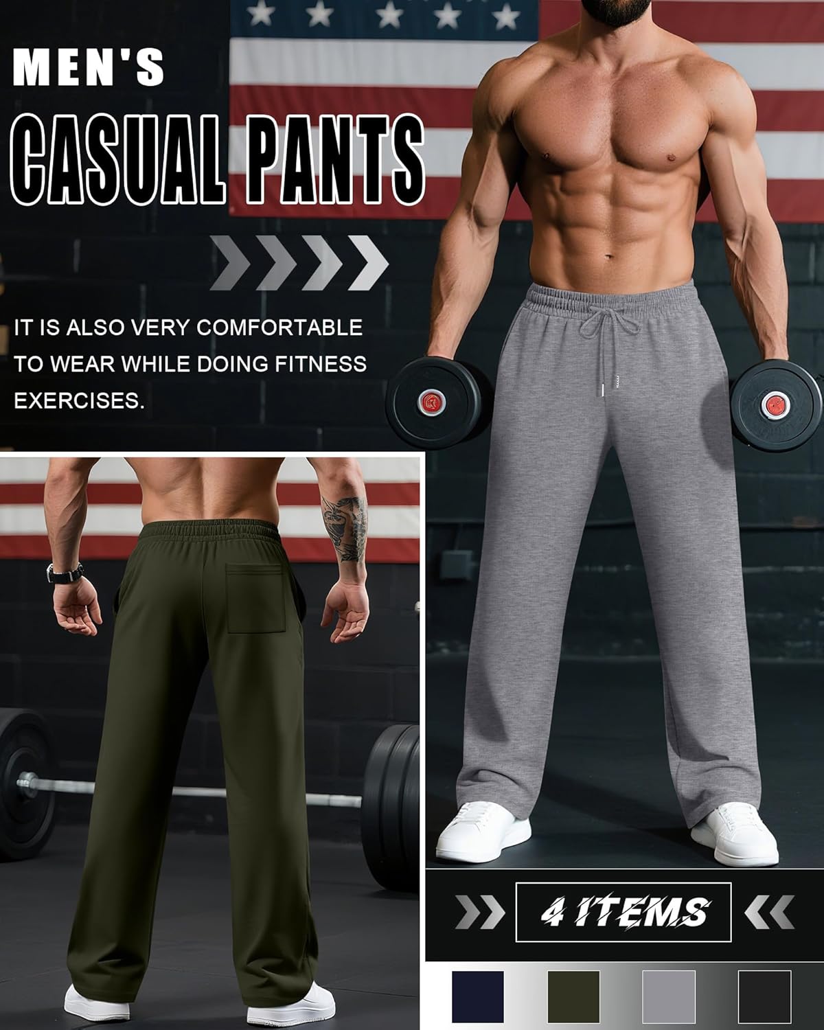 4 Pack Men's Big and Tall Sweatpants Thin Athletic Workout Joggers Baggy Lounge Drawstring Plus Pants with Pockets - Image 3