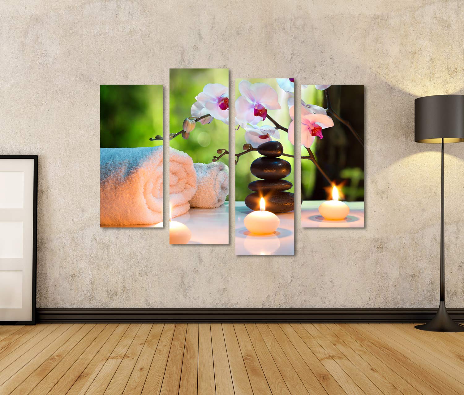 Adesivo Murale Per Bagno Graz Design – Pietre Massaggianti, Bambù E Orchidee – Dimensioni 150x57 Cm – Rimovibile E Resistente All'Umidità