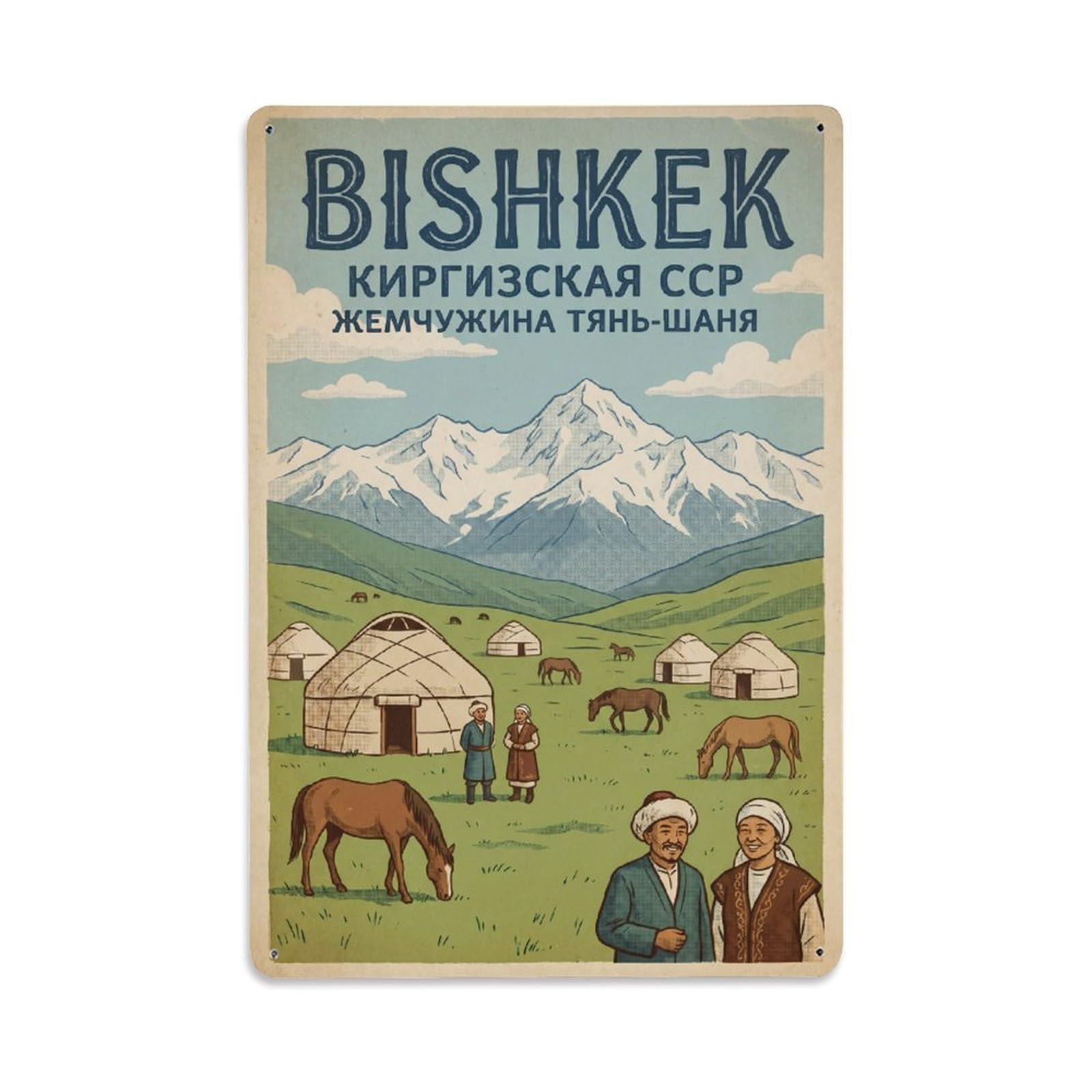 Huiyhb 8X12inch(20X30cm) Kyrgyzstan Bishkek Retro Travel Metal Tin Sign