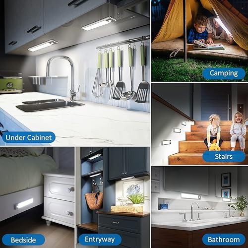 Miniatura 8 de 30 luces LED con sensor de movimiento para debajo del gabinete, luces magnéticas recargables de 8 pulgadas, barra de luz nocturna inalámbrica,