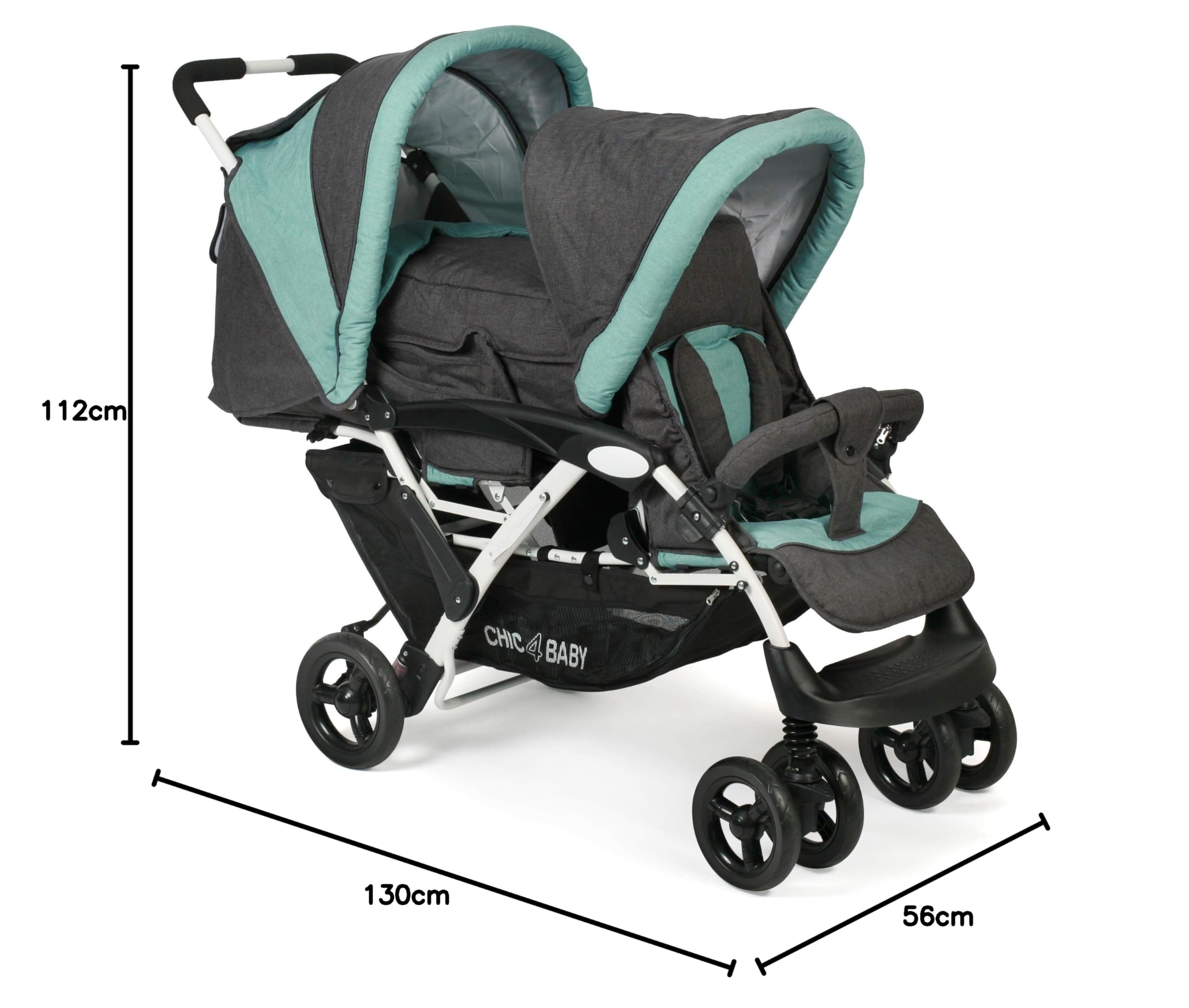 CHIC 4 BABY - Poussette double avec sac de transport et protection contre la pluie, tandem pour frère et sœur