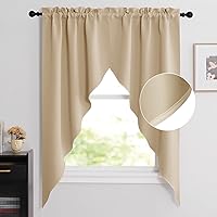 Vista 74 de NICETOWN Cortinas elegantes con caída de cascada para dormitorio, cortinas con jareta para barra estilo granja para sala de estar, cortinas rústicas