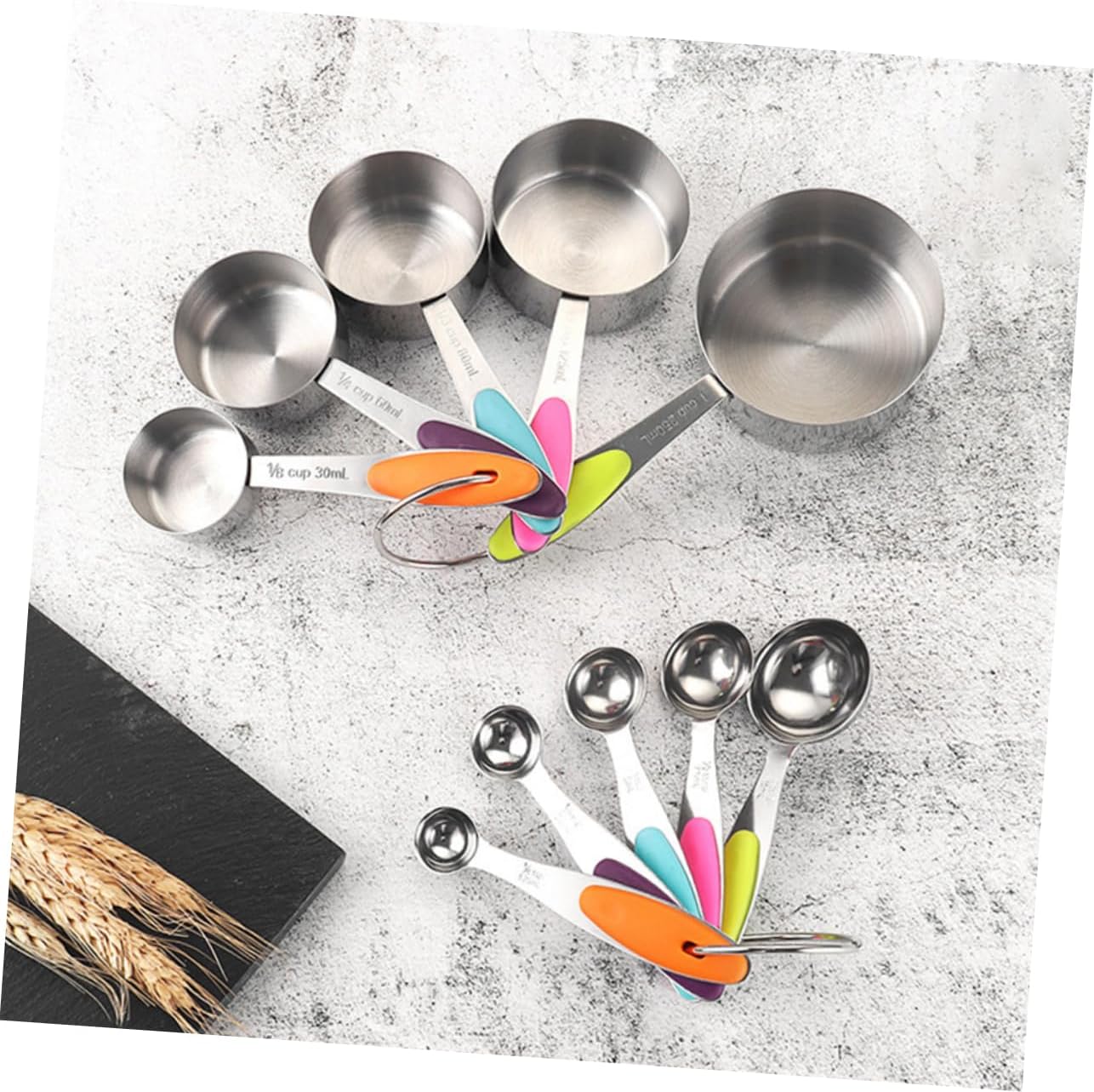 SMASOLO 10 Pcs Measuring Spoon and Cup for Baking Reusable Kitchen Tools with Scales Space Saving Stackable Design Food Safe for Powder Soda Milk and More