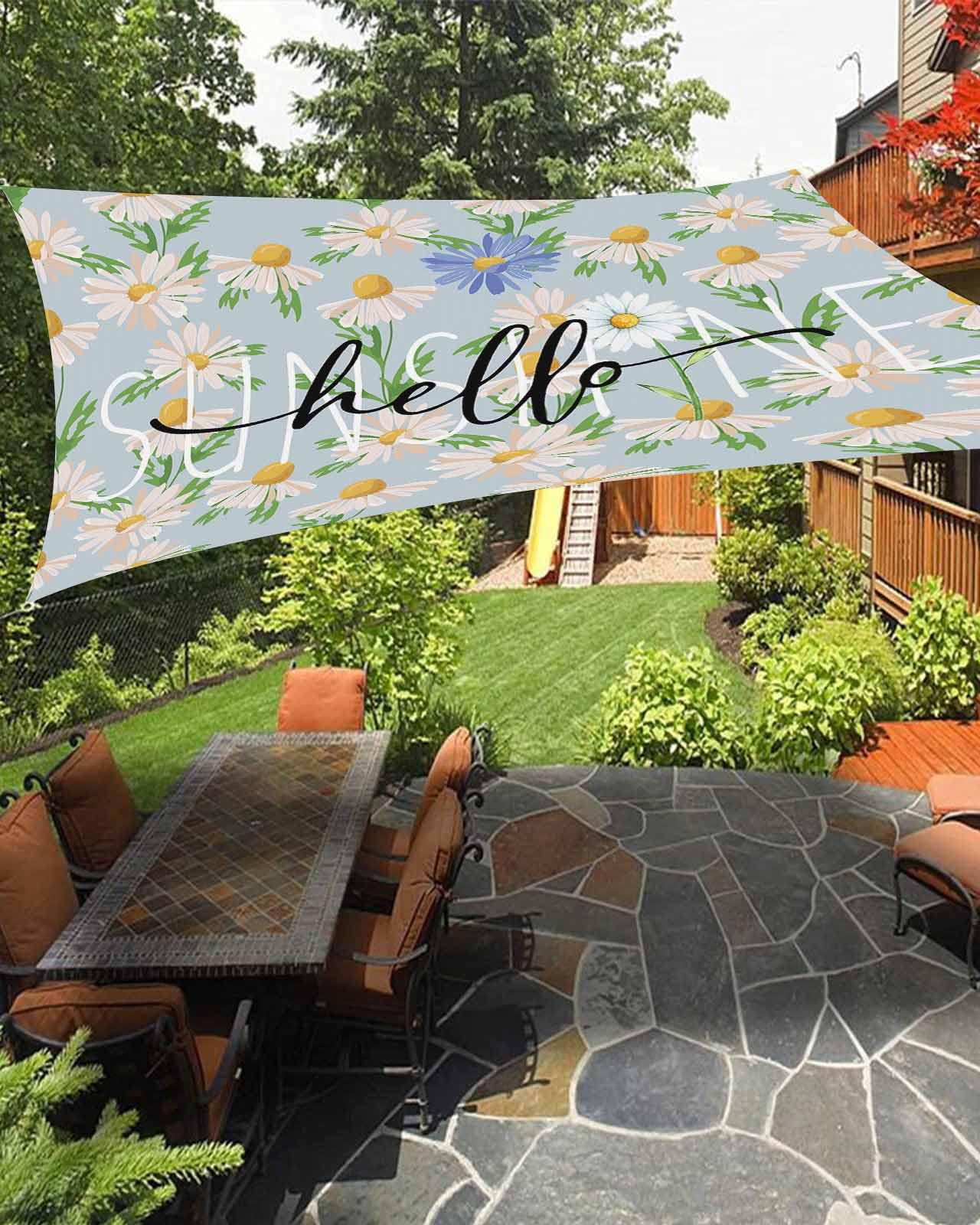 Boanket Sun Shade Sail 8' x 10', Spring Floral Rectangular Waterproof Outdoor Sun Shades, Watercolor Blue Daisy Summer Botanical Shade Cloth for Patio Deck Terrace Garden Lawns Beach Backyard