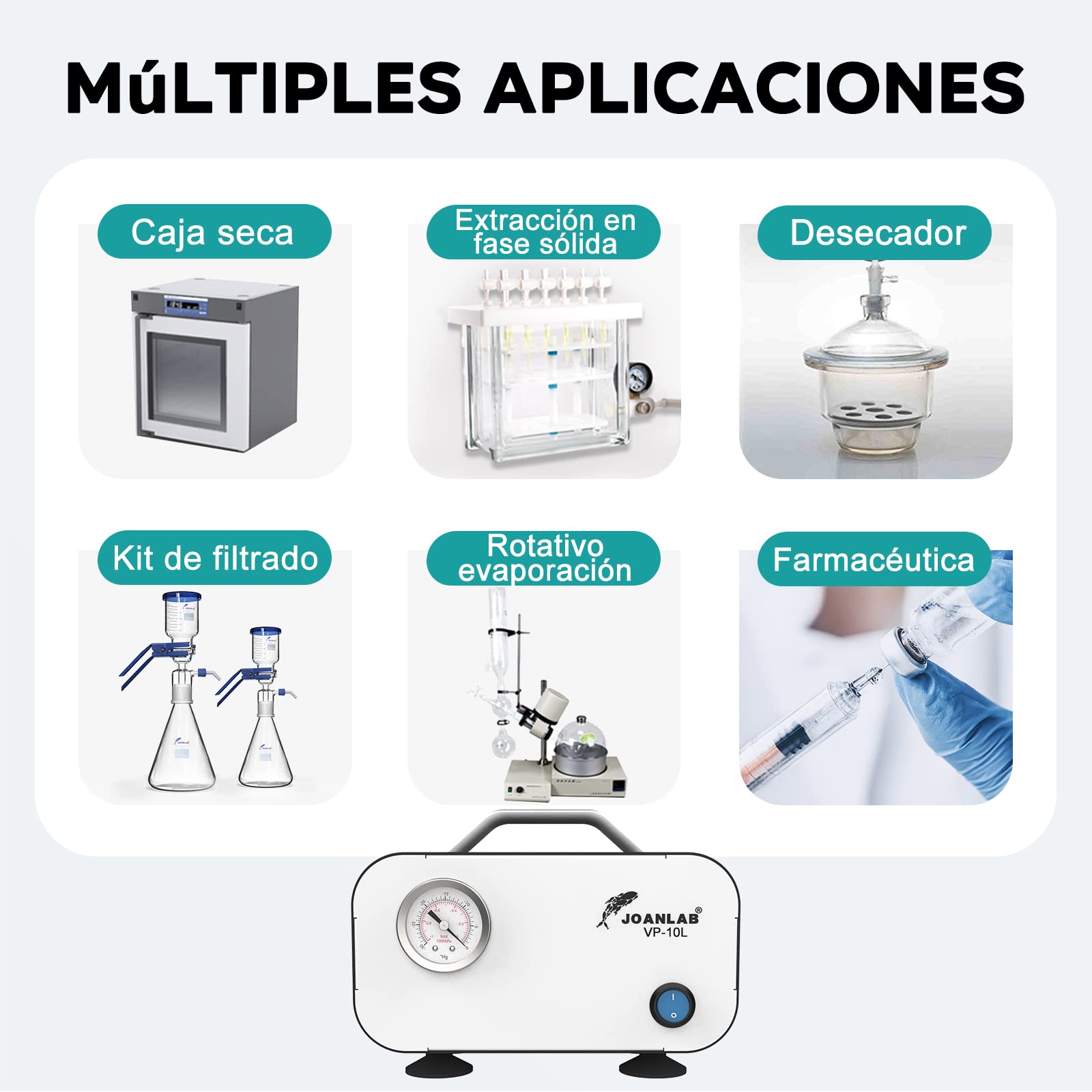 LAB FISH VP-10L Bomba de Vacío Portátil sin Aceite, 10L/min 0,075Mpa Laboratorio