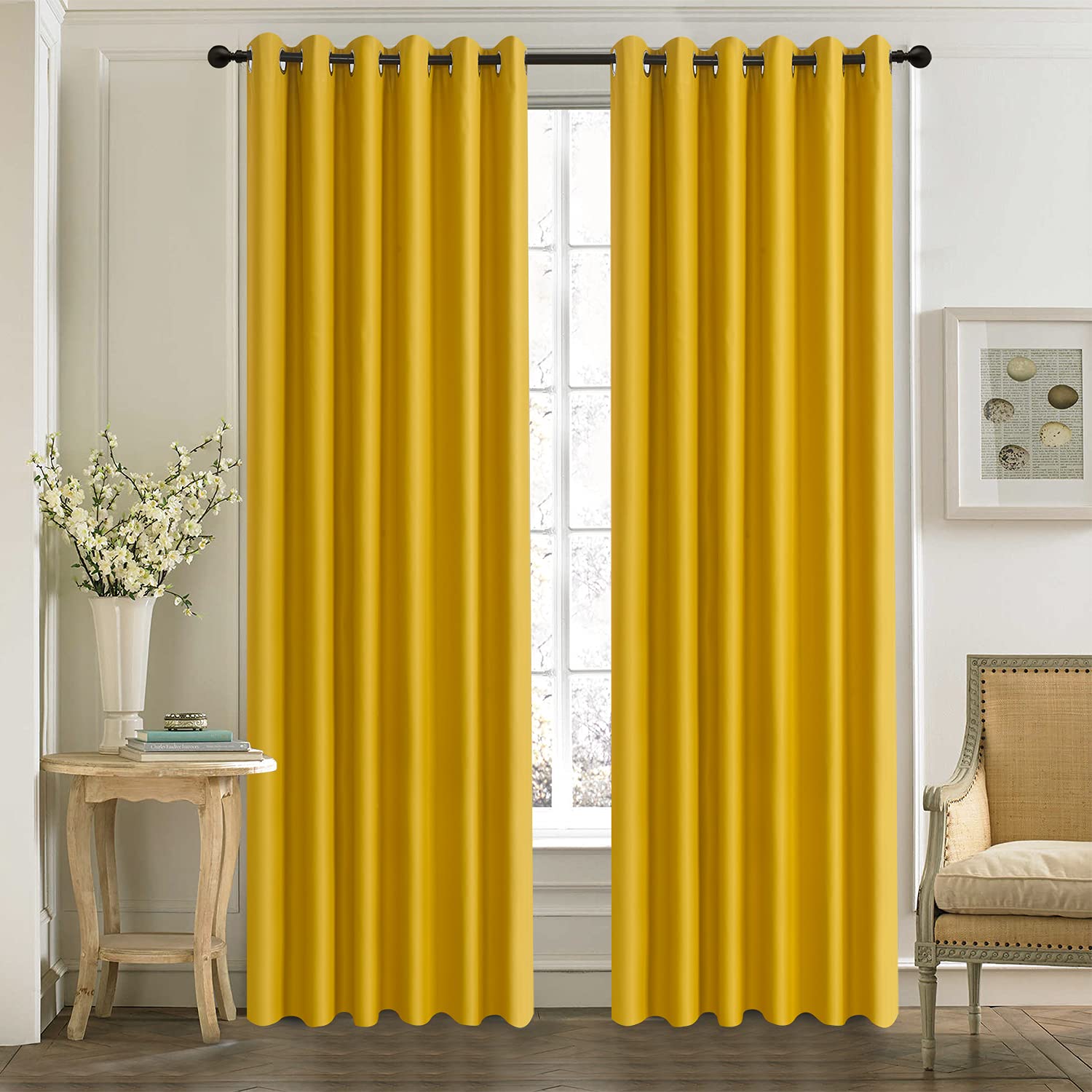 WEAVERS: Luxury Heavy Thick Semi-Blackout Curtains for Bedroom, Living Room and Office - Energy Saving Light Blocking Thermal Insulated Curtains with Eyelets Ring Top. (Mustard - 66" x 54")
