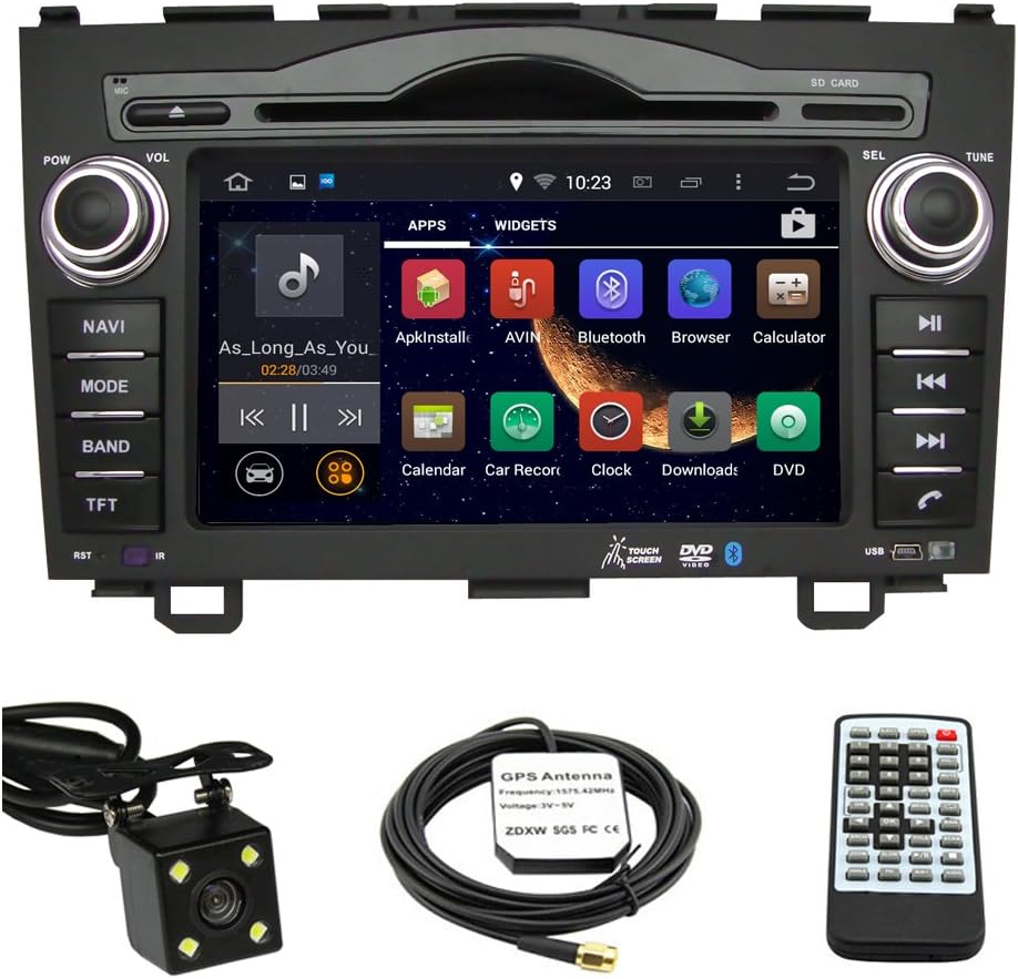 Car Stereo DVD Player for Honda CRV 2007 2008 2009 2010 2011 Double Din 7 Inch Touch Screen TFT LCD Monitor In-dash DVD Video Receiver Car GPS Navigation System with Built-In Bluetooth TV Radio, Support Factory Steering Wheel Control, RDS SD/USB iPod AV BT AUX IN+ Free Rear View Camera + Free GPS Map of USA