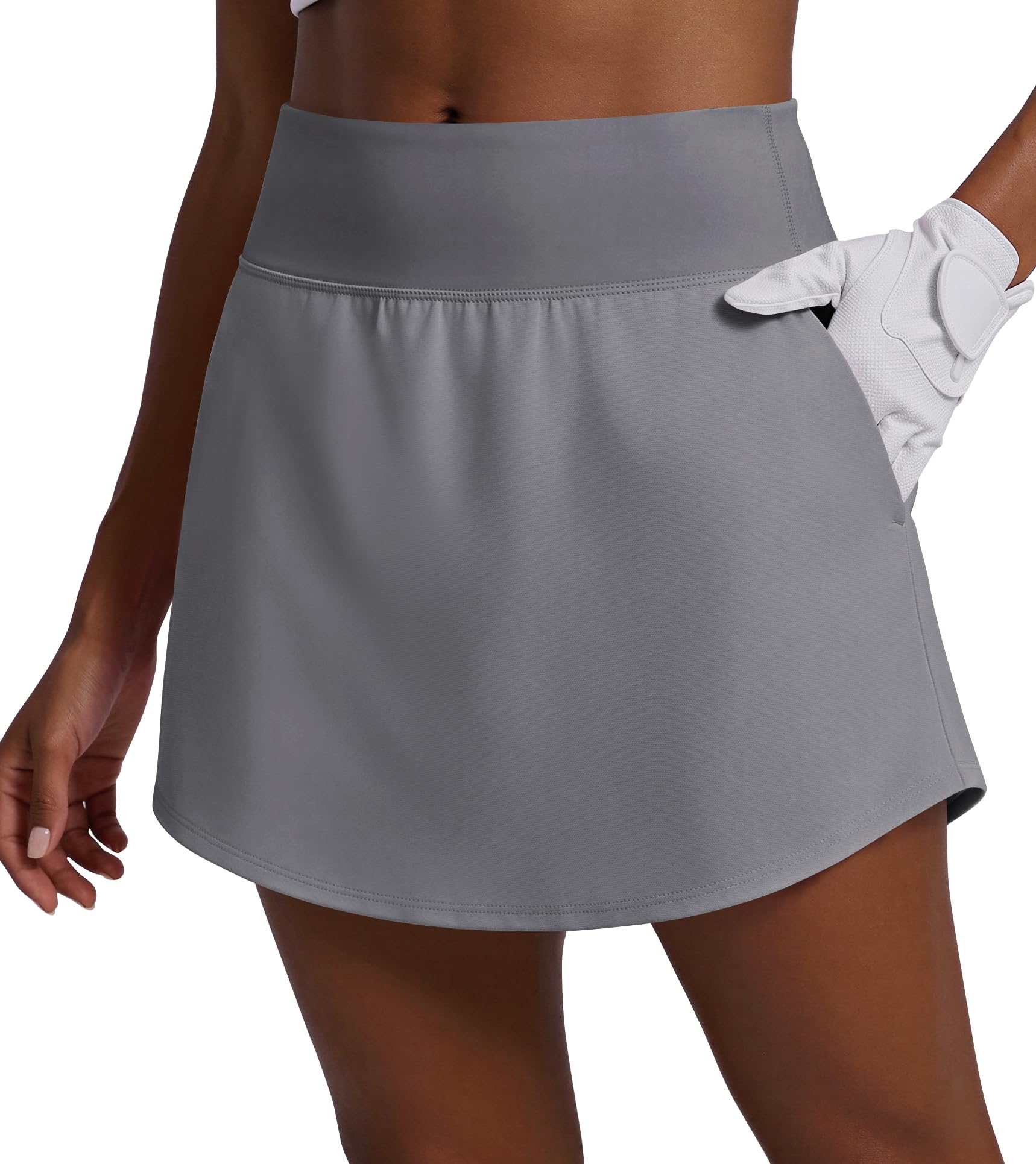 PINSPARK 16 Golf Skirts for Women Curved Hem Tennis Skirt High Waisted Athletic Skort with 4 Pockets for