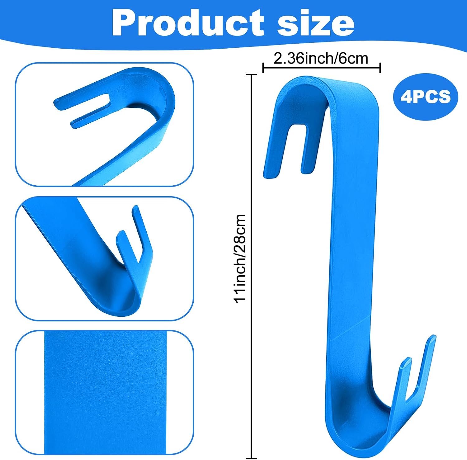 4Pcs Poolside Pool Leaf Skimmer Net Holder, Swimming Pool Pole Hanger Hooks uitable for Telescopic Rods, Leaf Rakes, Skimmer Nets, Brushes, Vacuum Hoses Recycled Plastic, Landing Net Holder（Blue）