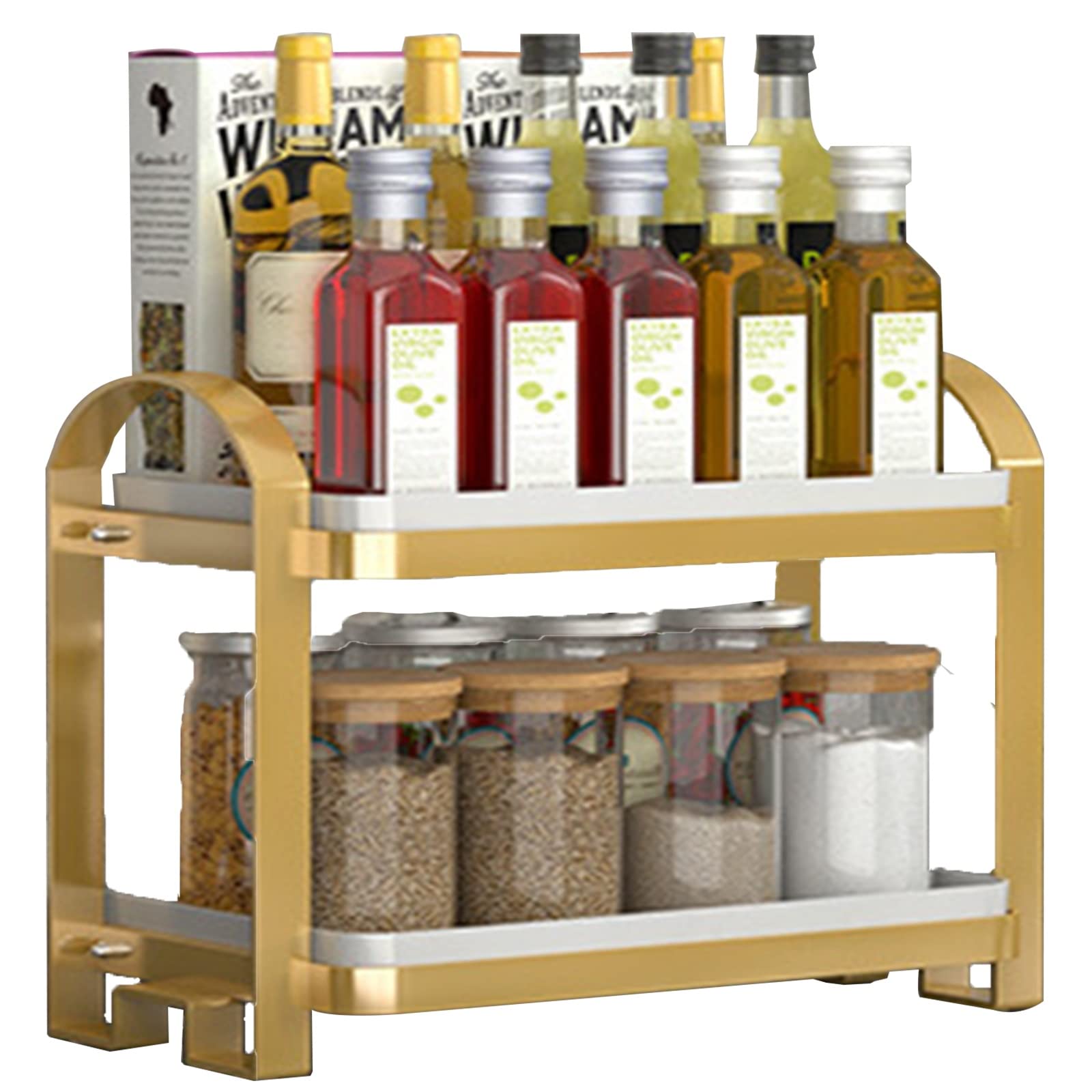 GLETSF Kitchen Shelves, Multifunctional Storage Rack Accessories Organizer Miscellaneous Of Spice Jar,Gold-47CM