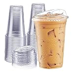 GUSTO Clear Plastic Cups with Lids [20 oz - 100 Count] - Disposable Iced Coffee Drink Cups with Strawless Sip Lids for Smoothies, Juices, and More - (Formerly Comfy Package)