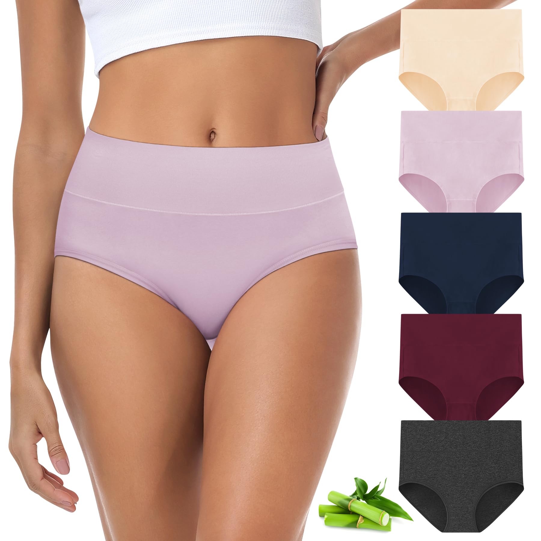 FALARY Bauchweg Damen Unterhosen Bambusviskose Soft Ladies Knickers 5er Multipack