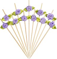 Vista 17 de Minisland Palillos de cóctel de flores de rosa rosa, palillos de bambú de 4.7 pulgadas de largo para aperitivos, decoración de despedida de soltera