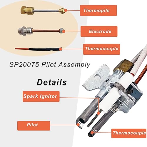 Miniatura 4 de SP20075, SP20305A - Kit de repuesto para piloto e encendedor compatible con GE, piezas de calentador de agua a gas natural Richmond Rheem, incluye