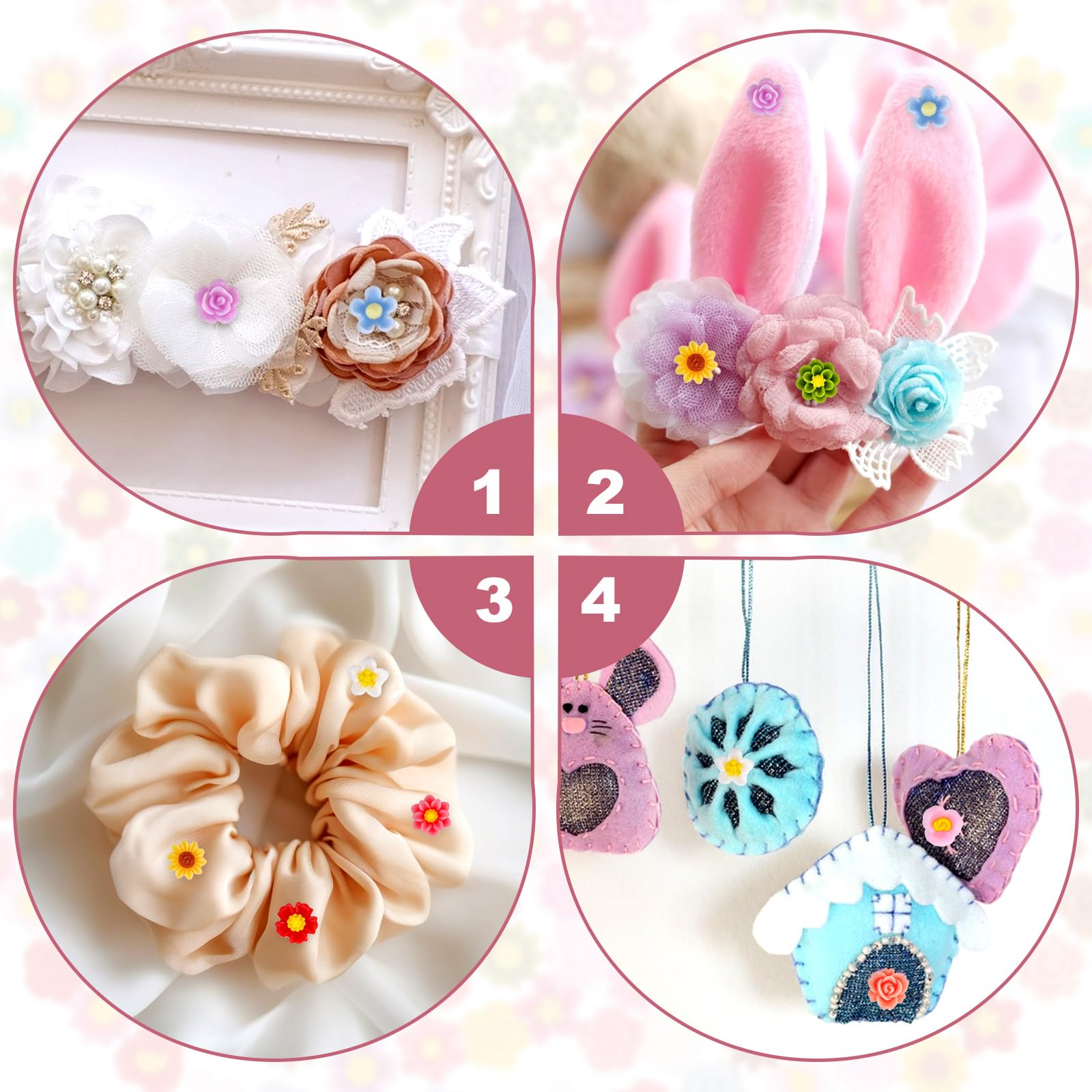 Jeffdad 300 Stück Mini Harz Blume Deko, Mehrfarbig 3D Künstliche Blumen Charms Mini Dekorierte Blümchen Blume für Bastelarbeiten Verzierungen Scrapbooking DIY-Basteleien Handy-Dekoration