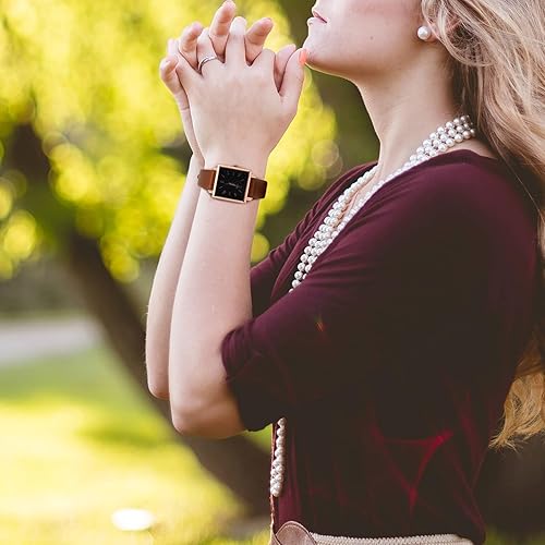 Miniatura 5 de WOCCI Correa de reloj elegante de 0.709 in de ancho, correa de repuesto de cuero genuino con hebilla dorada (marrón caramelo)