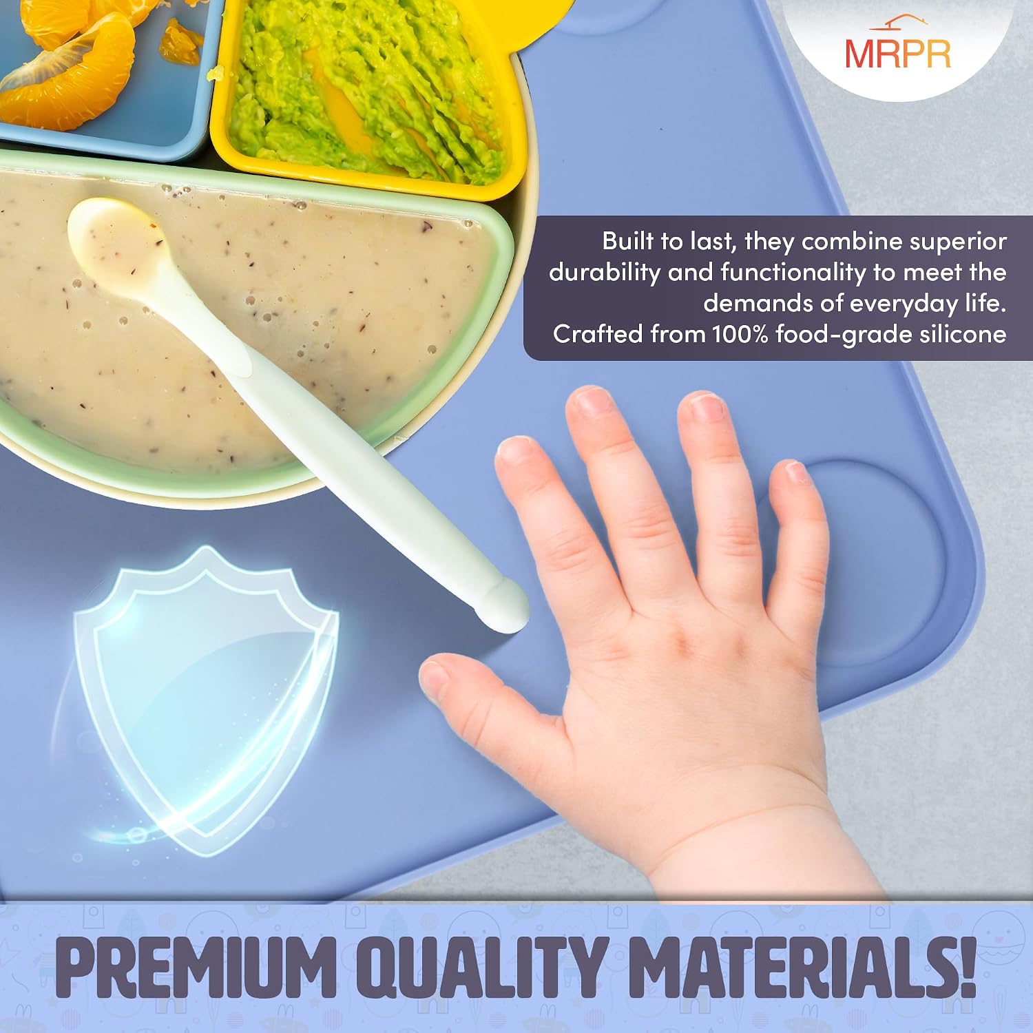 MRPR Silicone Suction Placemats for Toddlers – BPA-Free, Non-Slip, Dishwasher-Safe – Raised Edges, Travel Bags, Heat-Resistant – Mess-Free Mealtime for Home & On-The-Go