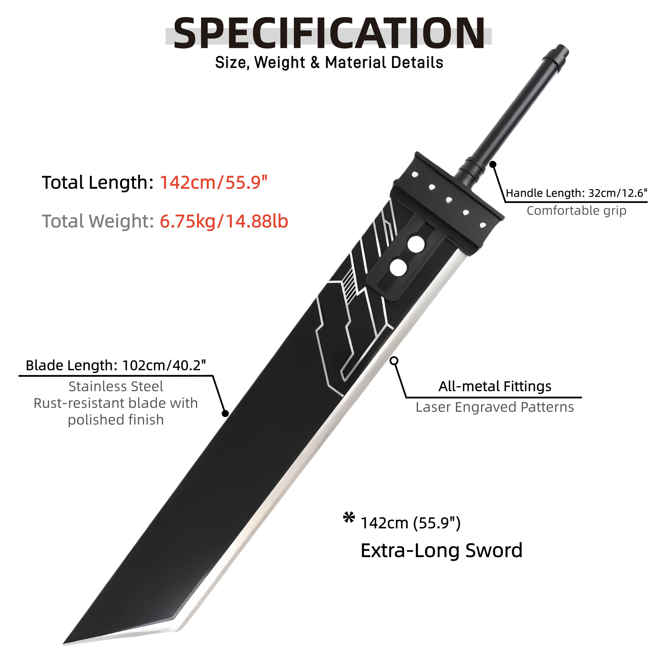 Amazon.com : Sword Valley Buster Sword, Cloud Strife Steel Knife