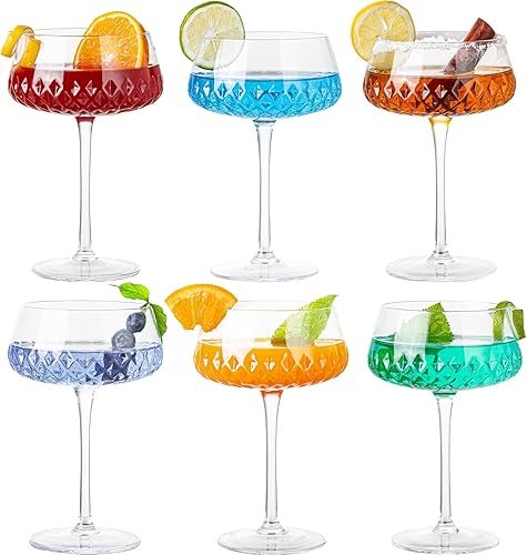 Juego de 6 vasos Art Deco Coupé, vasos clásicos de Martini de 12 onzas, copas de cóctel Coupe, elegante copa de Manhattan soplada a mano para bar,