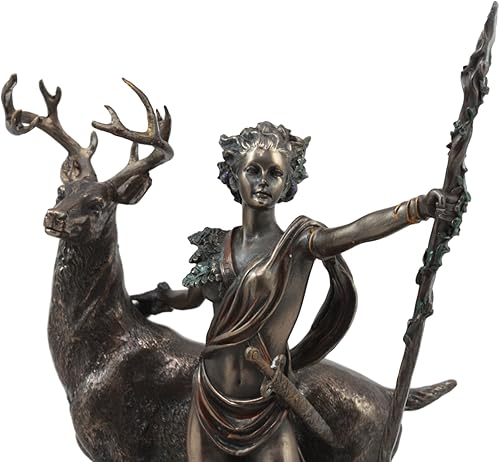 Miniatura 2 de Ebros Diosa griega romana de la caza Luna y naturaleza Diana con estatua de ciervo Artemisa La cazadora escultura 11.5 pulgadas de alto