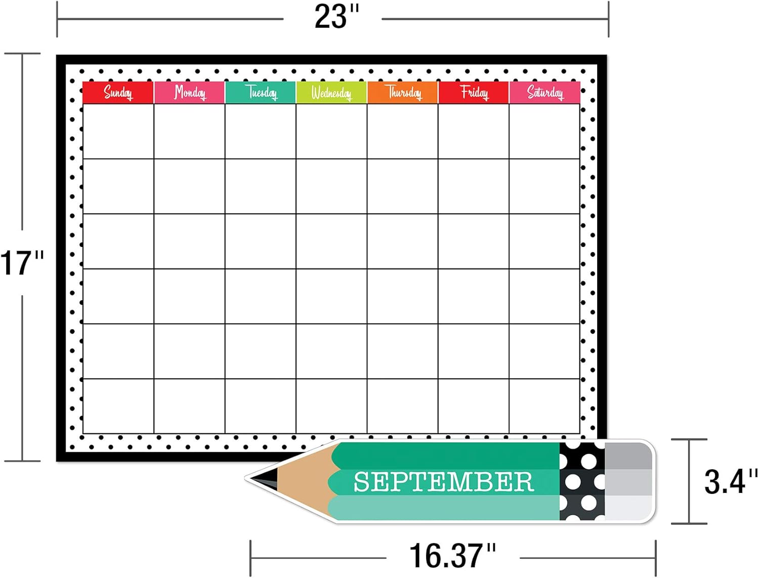 Schoolgirl Style Black, White & Stylish Brights Calendar Bulletin Board Set, Boho Monthly Wall Calendar With Numbers, Birthdays, Boho Decor, Weather and Days of the Week Chart, Classroom Decor (89 pc)