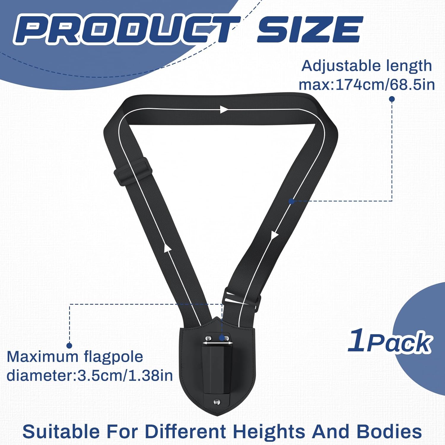 Jecery Single Strap Parade Flag Carrier Parade Harness Color Guard Flag Pole Holder Nylon Sling Carrying Belt for Parades(Black)