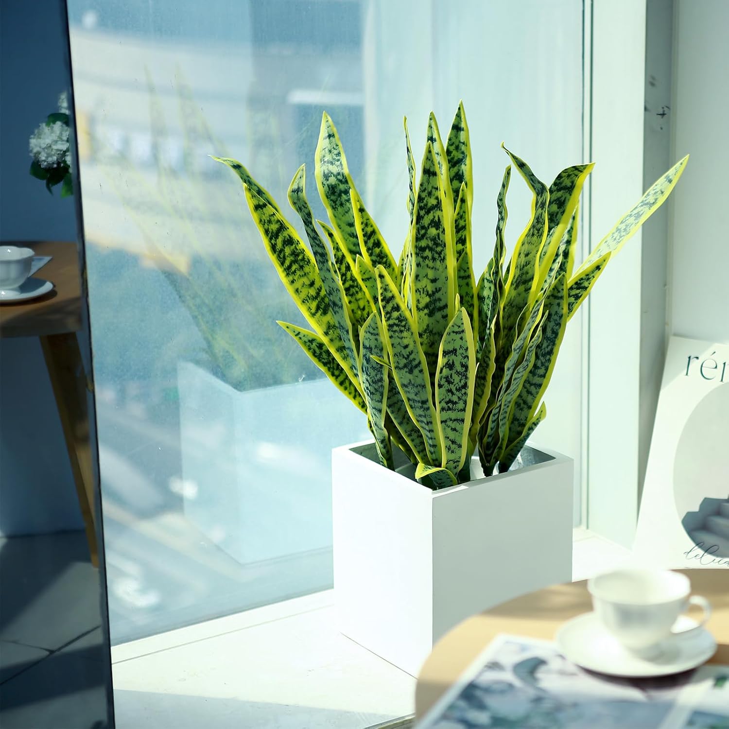 3 Pack Faux Snake Plants 31in Artificial UV Resistant Snake Outdoors Fake Sansevieria Plastic Plant with Large Green Leaves Greenery for Home Indoor Floor Office Store Front Porch Decorations - Image 4